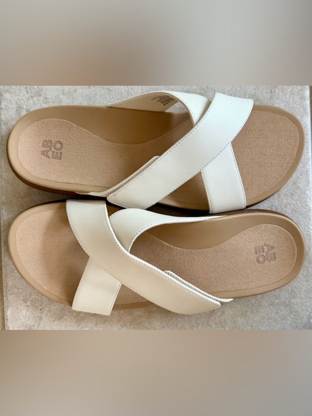 Laguna Slide Ivory Leather Sandals Adjustable Strap Size 9.5 Minimal - Picture 3 of 11